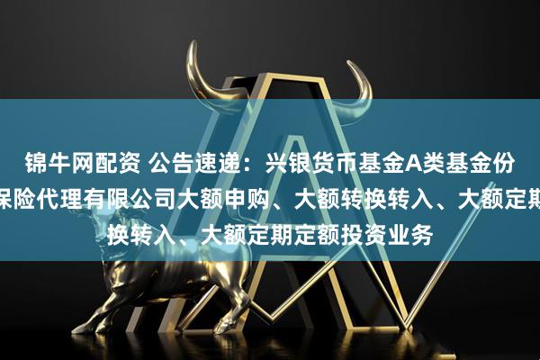 锦牛网配资 公告速递：兴银货币基金A类基金份额调整在玄元保险代理有限公司大额申购、大额转换转入、大额定期定额投资业务
